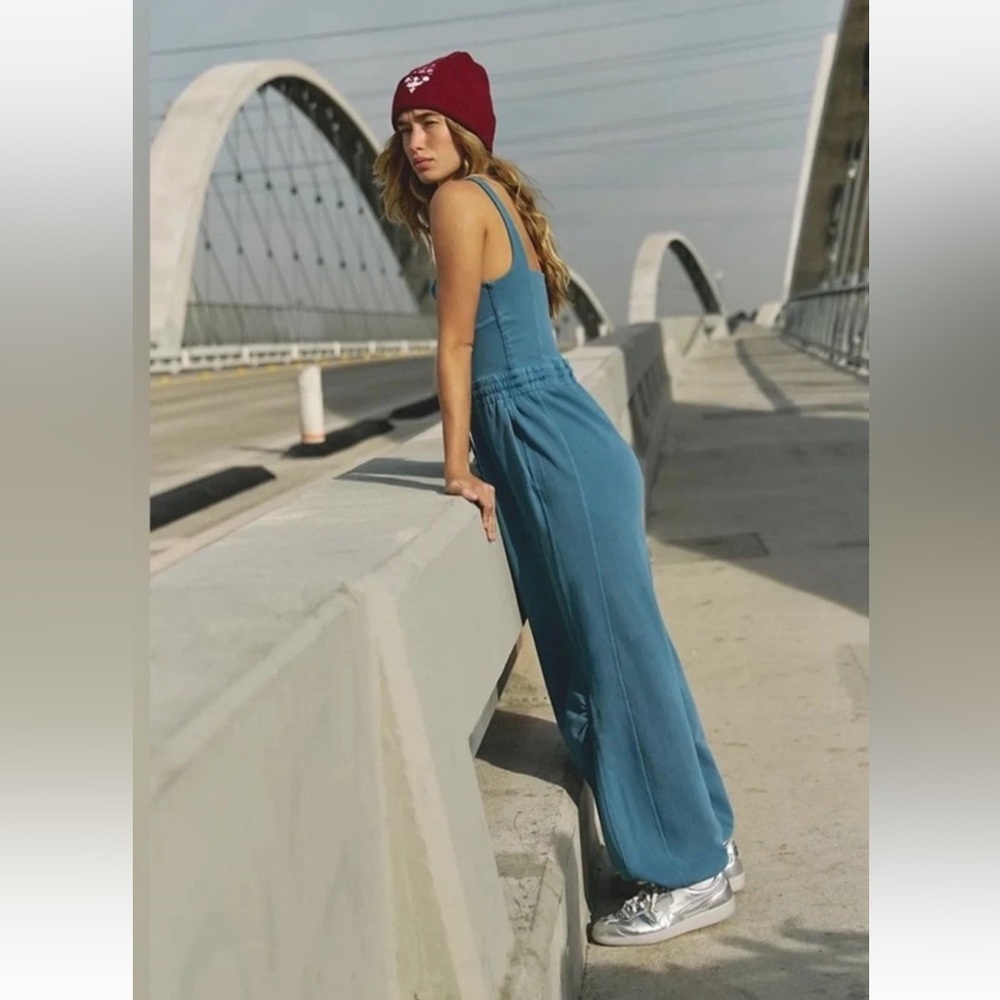 Free People Movement Inbound One Piece Jumpsuit Adjustable Drawstring MistyBlue - Picture 2 of 5